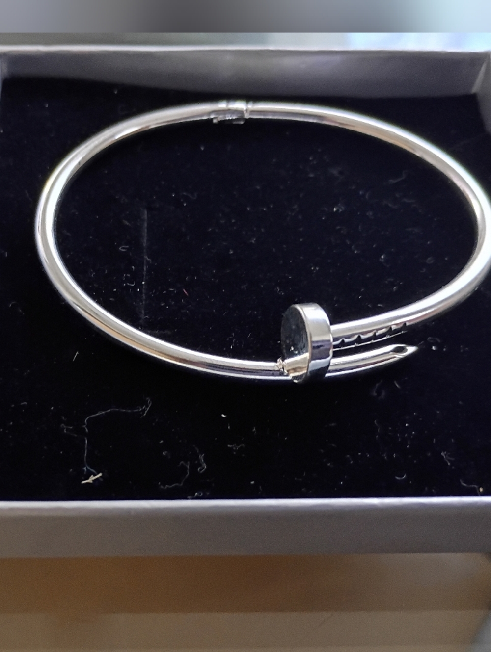 Silver Tone Nail Hinged Bangle Bracelet - Silver